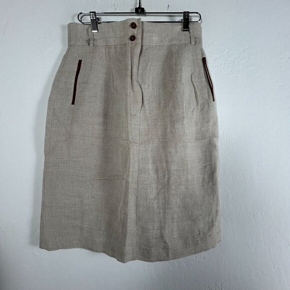 Harvé Benard Womens Linen Blend Pencil Skirt Size 12 Beige Pockets Career New - Picture 1 of 10